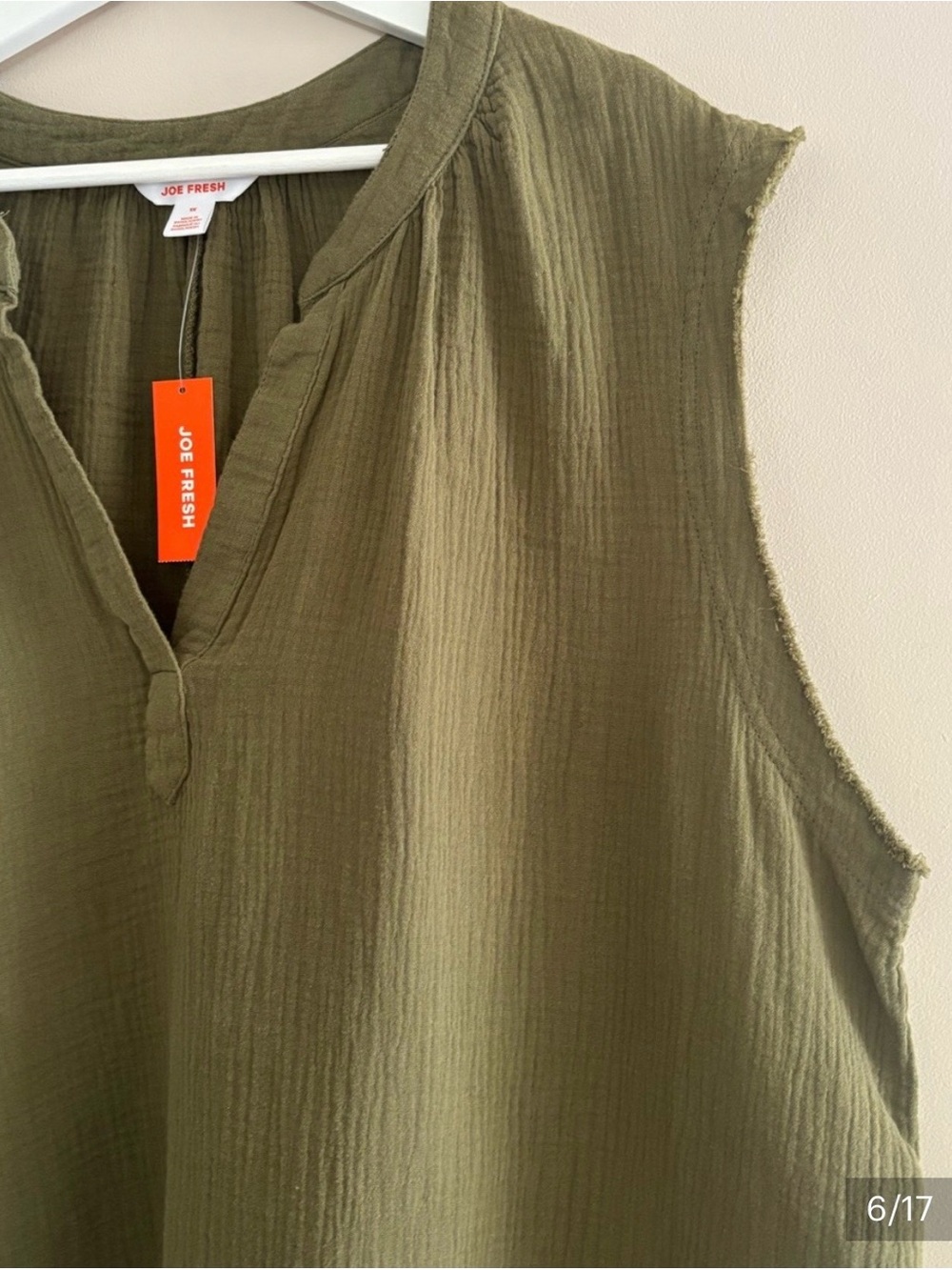 Joe Fresh Women’s Size 1X Olive-Green V-Neck Tank 100% Cotton Casual Top - Picture 4 of 15
